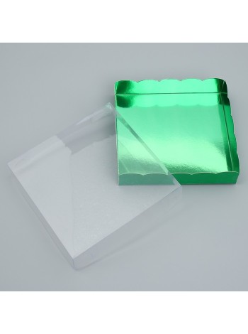 Коробка кондитерская 15 х15 х3 см с PVC крышкой зеленая