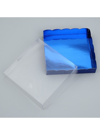 Коробка кондитерская 15 х15 х3 см с PVC крышкой синяя