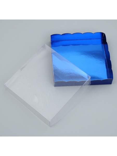Коробка кондитерская 15 х15 х3 см с PVC крышкой синяя
