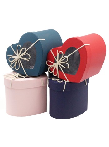 Коробка картон 12,5 х14,5 х11,5 см Сердце с окном цвет микс HS-45-13