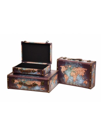 Чемоданы дерево/кожа набор 3 шт Карта 10/12/13,5 х 20/24/30 х 30/34/40 см HS-39-4