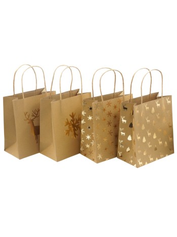 Пакет крафт 17.5 х21 х10 см Новогодний с рисунком  HS-8-11