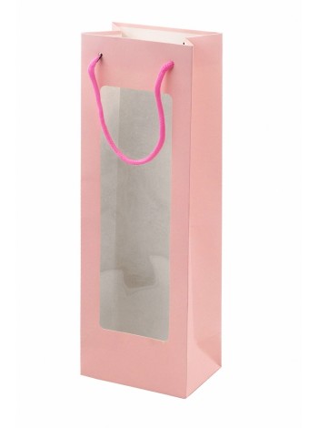 Пакет ламинированный 12 х36 х8 см под бутылку с окном цвет розовый HS-7-11