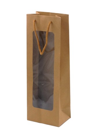 Пакет ламинированный 12 х36 х8 см под бутылку с окном цвет крафт HS-7-11