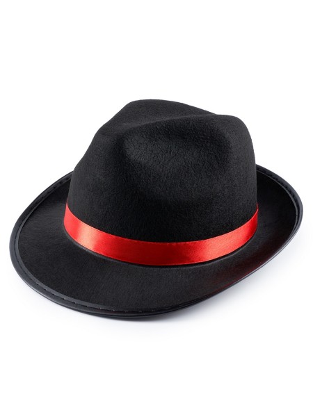 Шляпа мафиози фетр цвет черный/красный