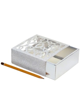 Коробка складная 14 х14 х5 см ажур цвет серебро 2 части  HS-11-2