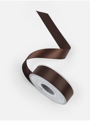 Лента атлас 2,5 см х23 м 2-х сторонняя цвет коричневый №0850