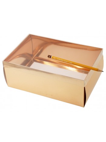 Коробка складная 25 х16 х10 см прозрачная крышка цвет розовое золото 2 части HS-19-35