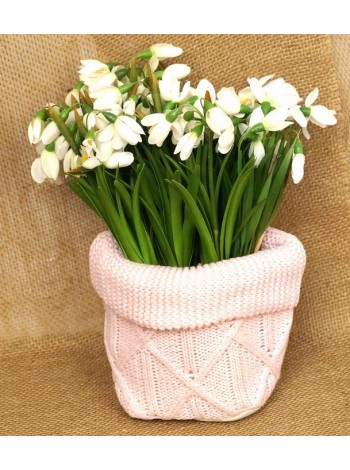 Кашпо-сумка для цветов вязанная с бортиком Орнамент