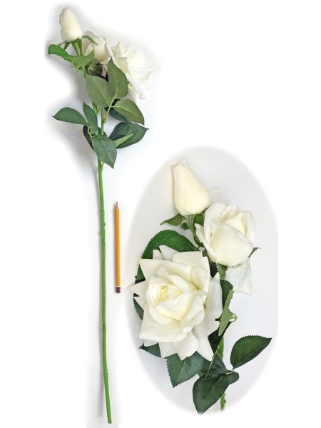 Роза ветка 3 цветка 80 см  цвет белый HS-37-10