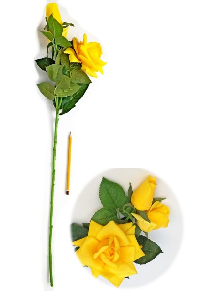 Роза ветка 3 цветка 80 см  цвет желтый HS-37-10