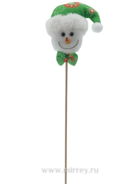 Снеговик на палочке 35 см сувенир зеленый