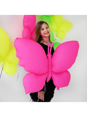 Фольга шар фигура Бабочка неон розовая 38"/97CM Китай