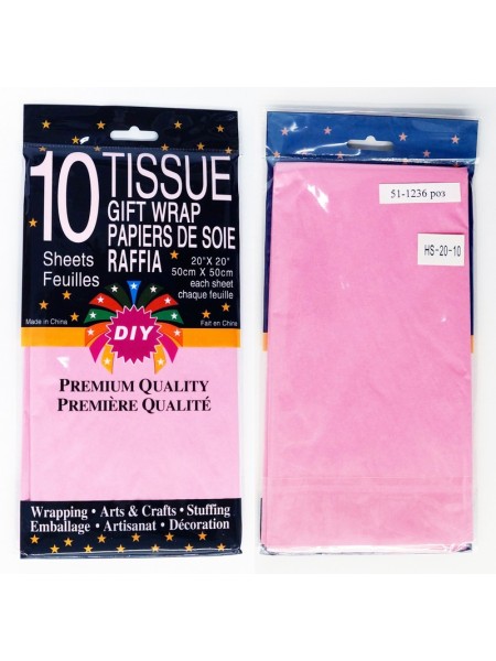 Бумага тишью 50 х50 см 10 шт цвет розовый  HS-13-4