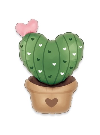 Фольга шар Кактус с сердцами 30"/76 см