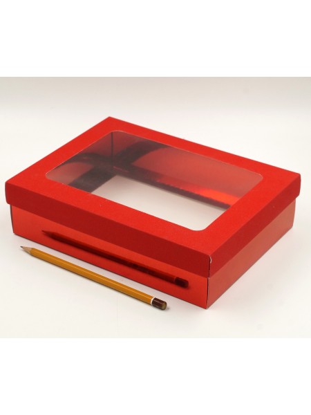 Коробка складная 23,5 х17,5 х6 см с окном цвет красный 2 части HS-19-27,HS-19-26,HS-19-28