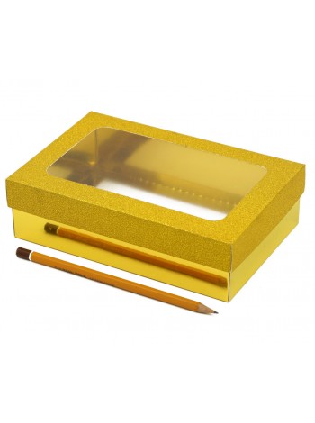 Коробка складная 19,5 х13 х5 см с окном цвет золото 2 части HS-19-23