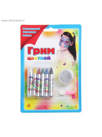 Грим карандаши и блестки с апликатором для лица и тела 6 цветов