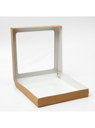 Коробка складная 26 х26 х4 см с окном крафт