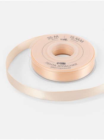 Лента атлас 1,5 см х23 м 2-х сторонняя цвет светло-бежевый №112