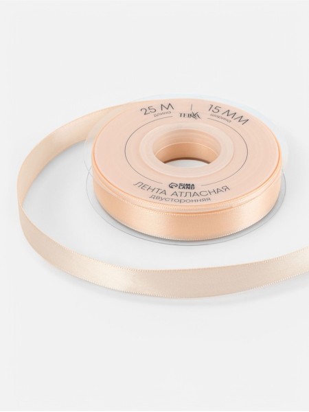 Лента атлас 1,5 см х23 м 2-х сторонняя цвет светло-бежевый №112