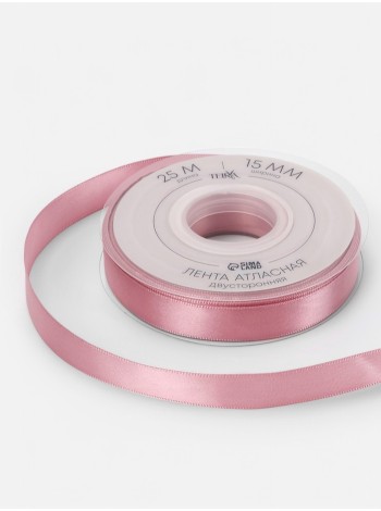 Лента атлас 1,5 см х23 м 2-х сторонняя цвет розовый №158