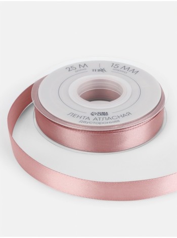 Лента атлас 1,5 см х23 м 2-х сторонняя цвет нежно-розовый №164