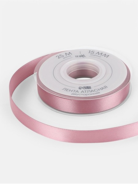 Лента атлас 1,5 см х23 м 2-х сторонняя цвет розовый №165