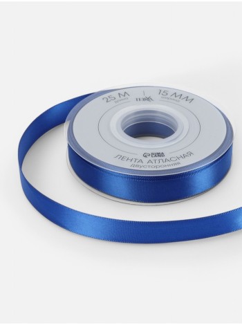 Лента атлас 1,5 см х23 м 2-х сторонняя цвет синий №0329