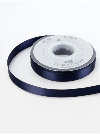 Лента атлас 1,5 см х23 м 2-х сторонняя цвет тёмно-синий №330