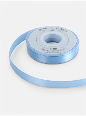 Лента атлас 1,5 см х23 м 2-х сторонняя цвет светло-голубой №332