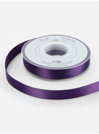 Лента атлас 1,5 см х23 м 2-х сторонняя цвет фиолетовый  №476