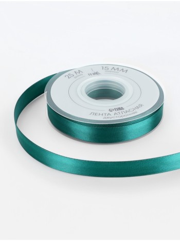 Лента атлас 1,5 см х23 м 2-х сторонняя цвет зелёный №0589