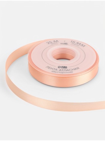 Лента атлас 1,5 см х23 м 2-х сторонняя цвет бежевый №0714