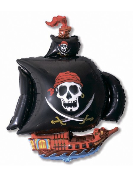 Фольга шар Пиратский корабль черный 15"/37 см 1шт Испания