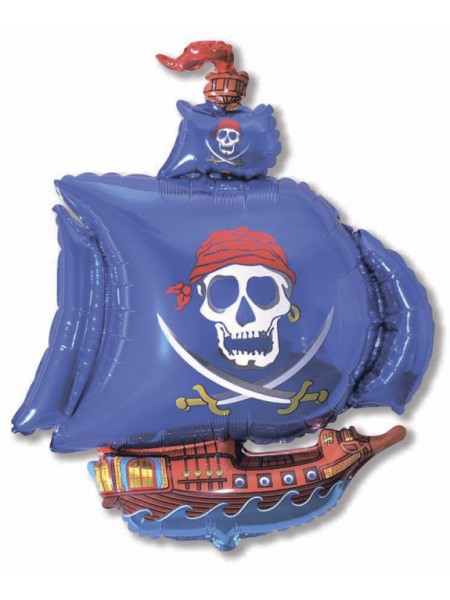Фольга шар Пиратский корабль синий 15"/37 см 1шт Испания