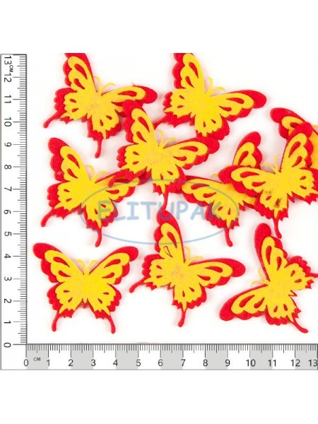Бабочка двухцветная красная с желтым фетр 10 шт