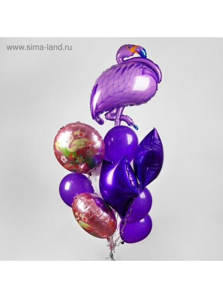 Букет шаров Фламинго набор 16 шт фольга/латекс цвет фиолетовый