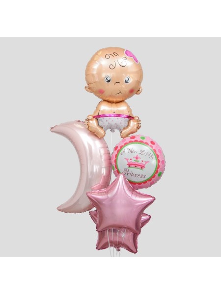 Букет шаров С рождением девочки набор 5 шт фольга