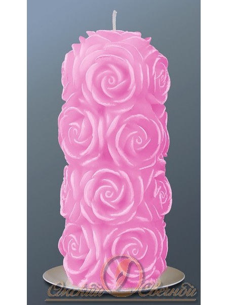пенек в розах свеча 70х160мм розовый