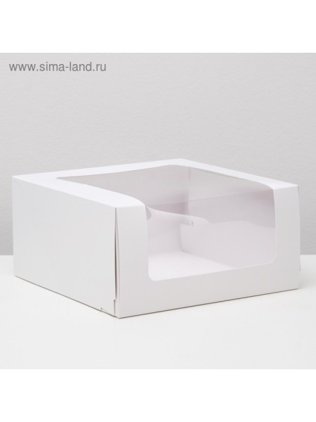 Коробка кондитерская 23,5 х23,5 х11,5 см с окном Мусс цвет белый для пирожных/тортов