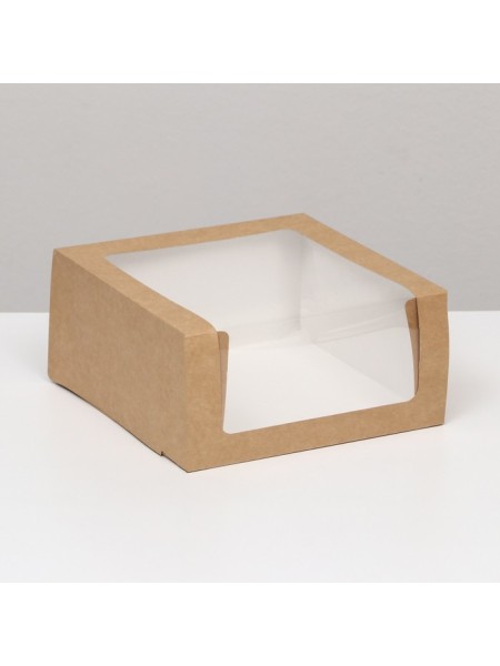 Коробка кондитерская 21 х21 х10 см с окном крафт для торта