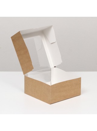 Коробка кондитерская 21 х21 х10 см с окном крафт для торта