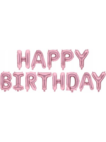 Фольга мини-надпись Happy Birthday цвет светло-розовый 1 шт в упак 16"/41 см