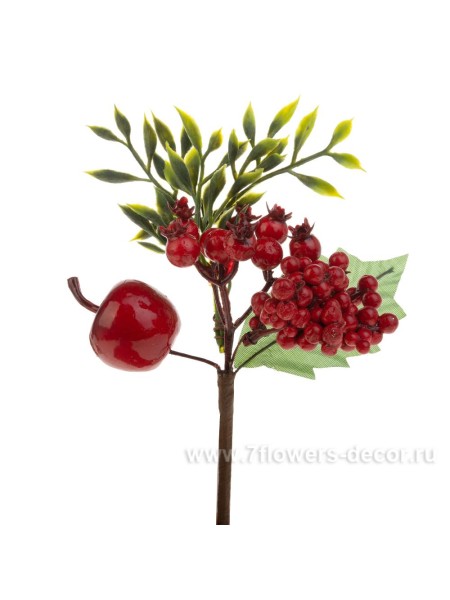 Ветка ягодная с яблоком 19 см  пластик цвет красный