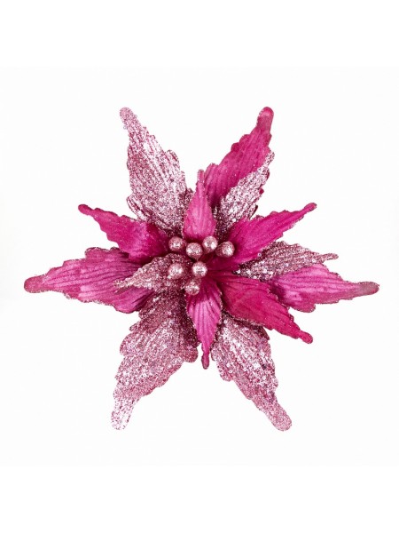 Пуансетия с глиттером на прищепке 30 см цвет розовый