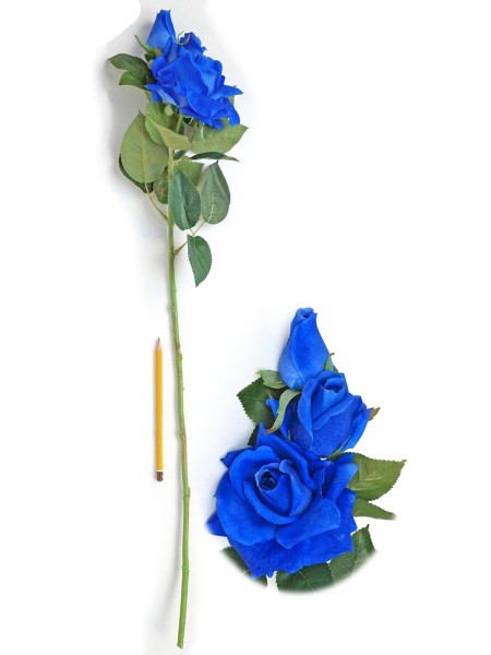 Роза ветка 3 цветка 80 см  цвет синий HS-37-10