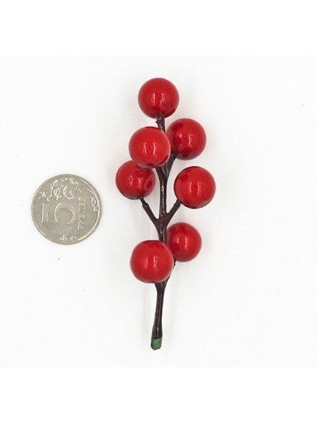 Ветка с ягодой 10 см набор 50 шт цвет красный HS-2-5