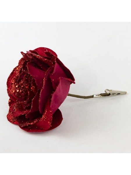 Роза с глиттером на прищепке 14 см цвет красный