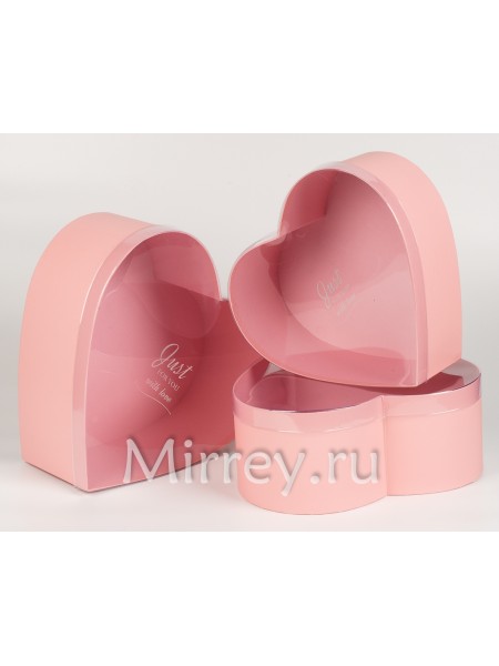 Коробка картон 33 х31,8 х13,2 см набор 3 шт сердце прозрачная крышка цвет розовый W6633